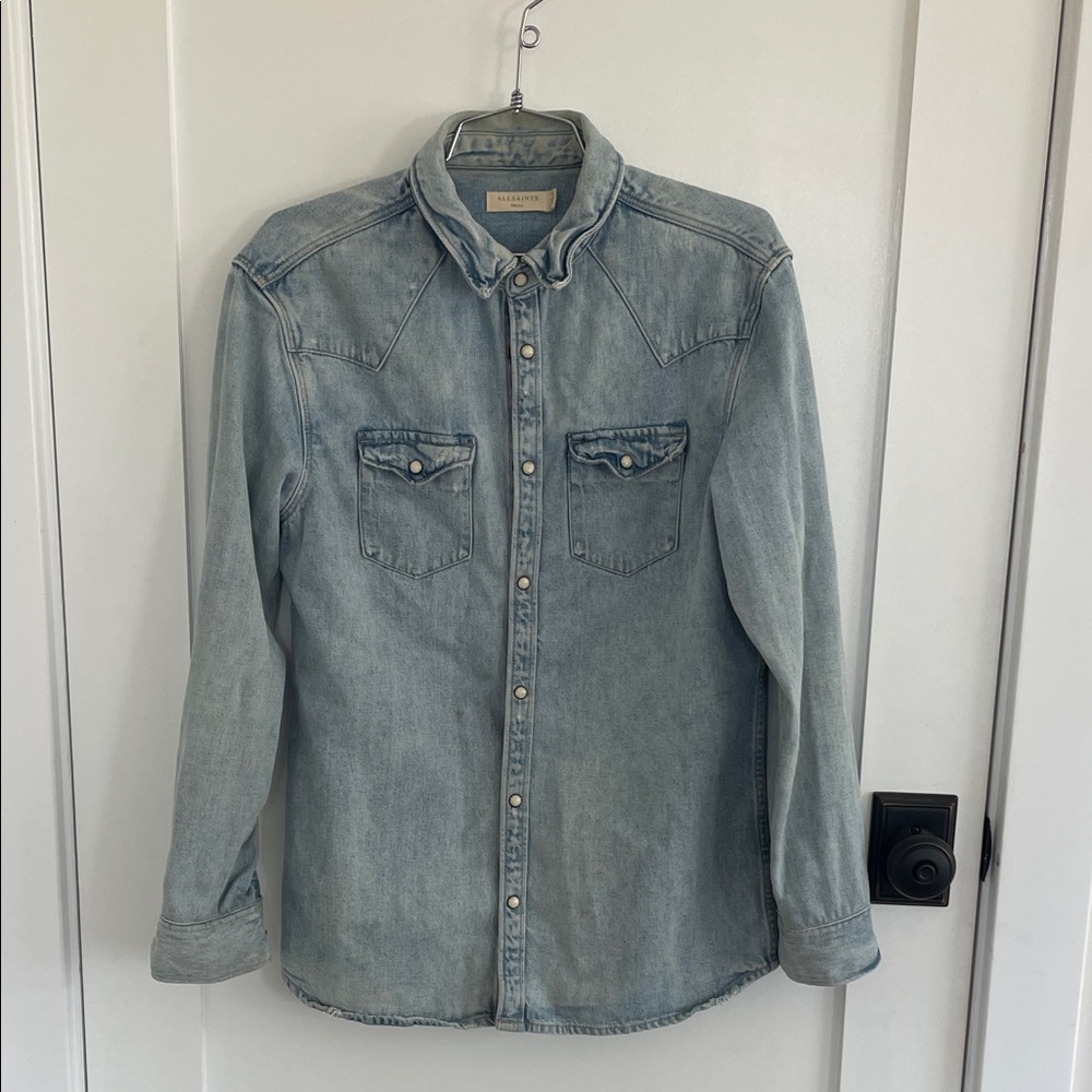 All Saints Light Wash Denim Button-Down Shirt - size small